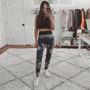 Ultracor blue/purple floral laser cut sides high waist leggings